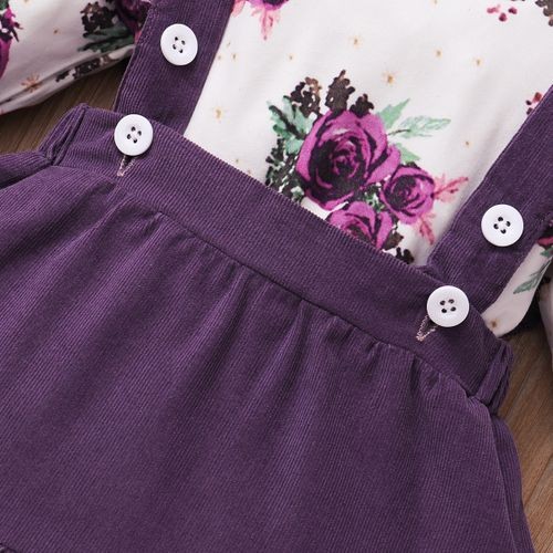 Baby Girls Autumn Winter Clothes Set Long Sleeves Floral Bodysuit + Purple Skirt
