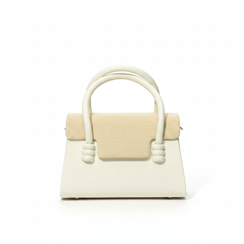 Biankini Mini Top Handle Bag | Tweed Flap | Tubular Arch Handle | Silver Hardware | Cream | Women