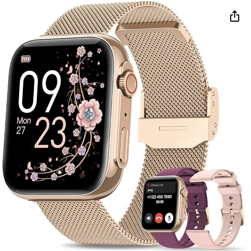 Smart Watches for Women, 1.91" HD Fitness Tracker Watch with Blood Pressure/Heart Rate Monitor, Bluetooth 5.3 Make Calls Smart Watch for Android/iOS Phones, IP68 Waterproof Fitness Watch for Women