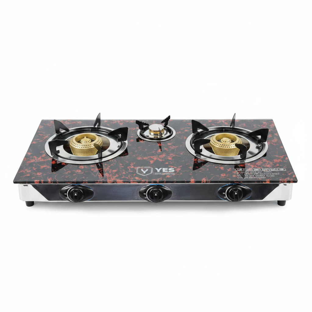 YES Triple Gas Burner – Tempered Glass Cooktop