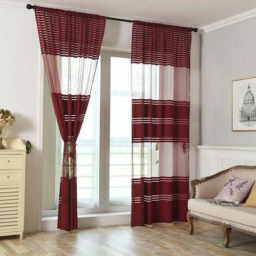 Living Room Bedroom Stripe Blackout Shade Tulle Voile-Black