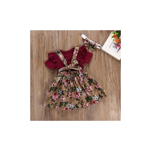 0-18 Months Newborn Baby Girl Multi-Color Floral Suspender Skirt Clothing Set