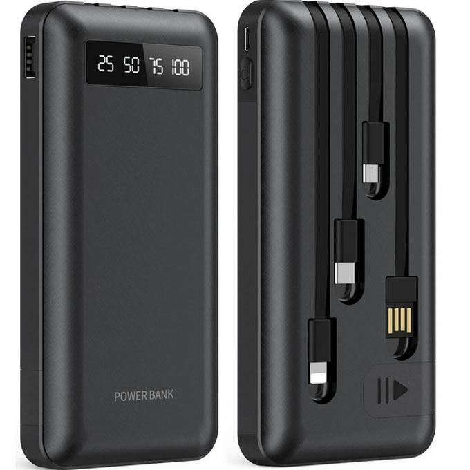Portable Power Bank And Charger with Fast USB Cables, 10000mAh -Black