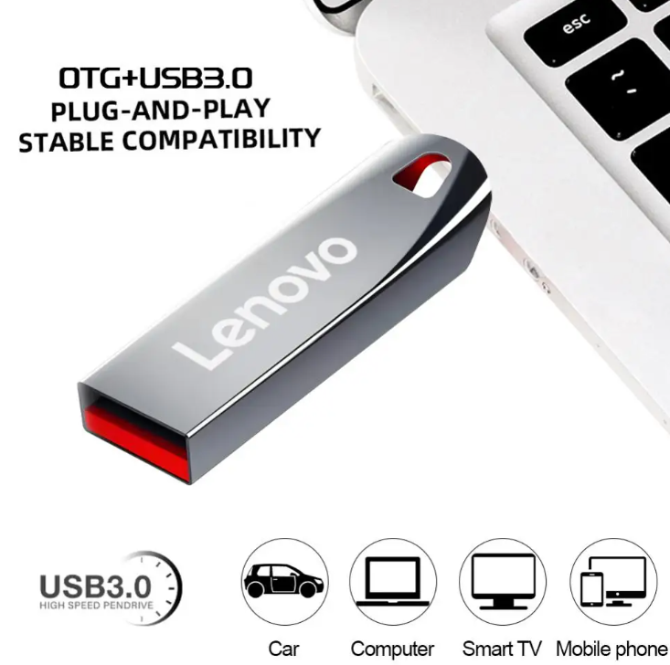 Lenovo 2TB USB Flash Drive - Mini Metal Memory Stick, Creative Business Gift, High-Capacity Silver Storage U Disk