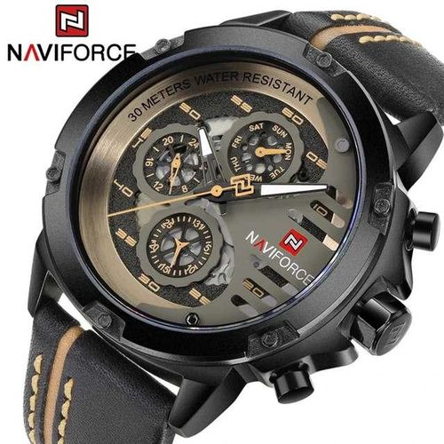 NAVIFORCE Chronograph Watch - Brown Leather 30M Water Resistant