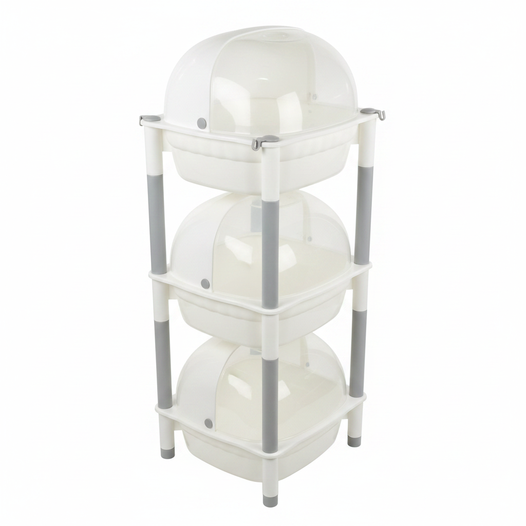 Baby Storage Rack with Bathtub | 3-Tier Nursery Organizer | White & Grey