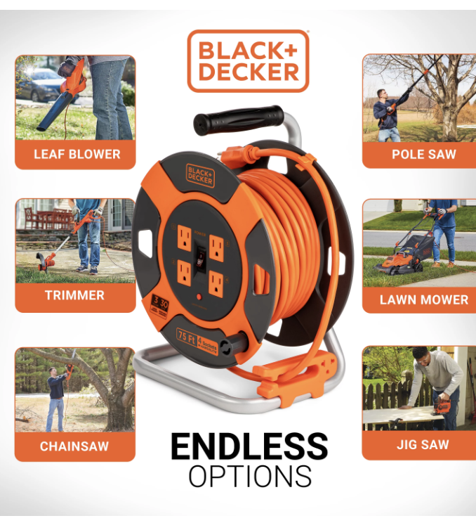 Extension Cord Reel with 14AWG and 4 Outlets