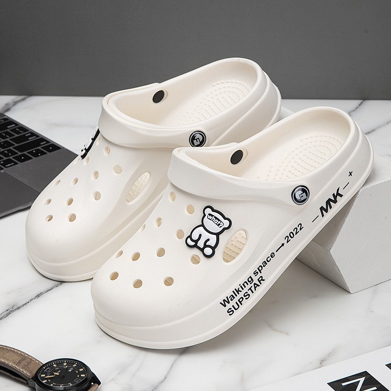 Crocs Sandals Slippers Hole Shoes Men's Thick-soled Non-slip Breathable White