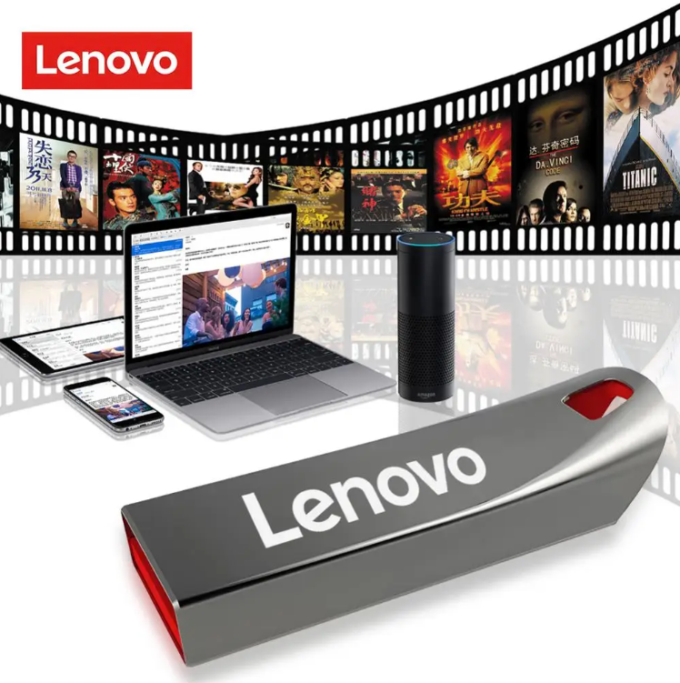 Lenovo 2TB USB Flash Drive - Mini Metal Memory Stick, Creative Business Gift, High-Capacity Silver Storage U Disk