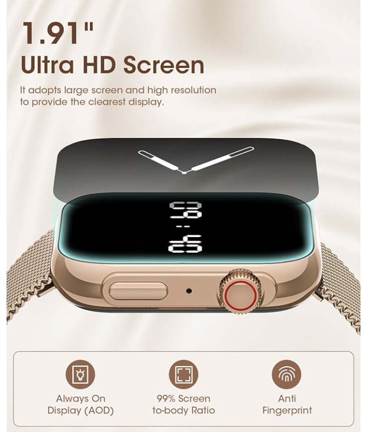 Smart Watches for Women, 1.91" HD Fitness Tracker Watch with Blood Pressure/Heart Rate Monitor, Bluetooth 5.3 Make Calls Smart Watch for Android/iOS Phones, IP68 Waterproof Fitness Watch for Women
