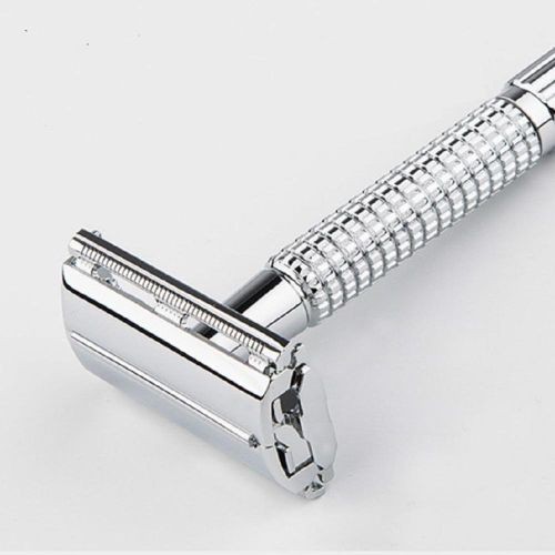 Safety Stainless Steel Clic Handle For Men Barber Straight Holder Men's Shaving Face -sliver