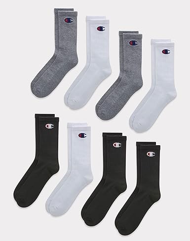 Champion Men's Double Dry Moisture Wicking Crew Socks; 6, 8, 12 Packs Available