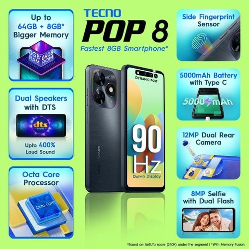 Tecno Pop 8 - 6.6" 3GB RAM 64GB ROM 13MP 5000mAh - Gravity Black
