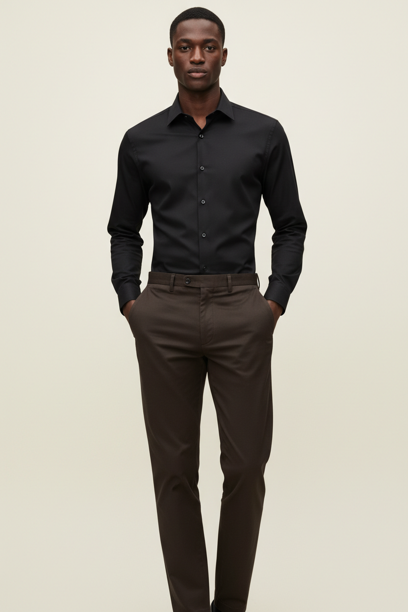 Outfit Combo – Verso Black Shirt + Khaki Dark Brown Pants