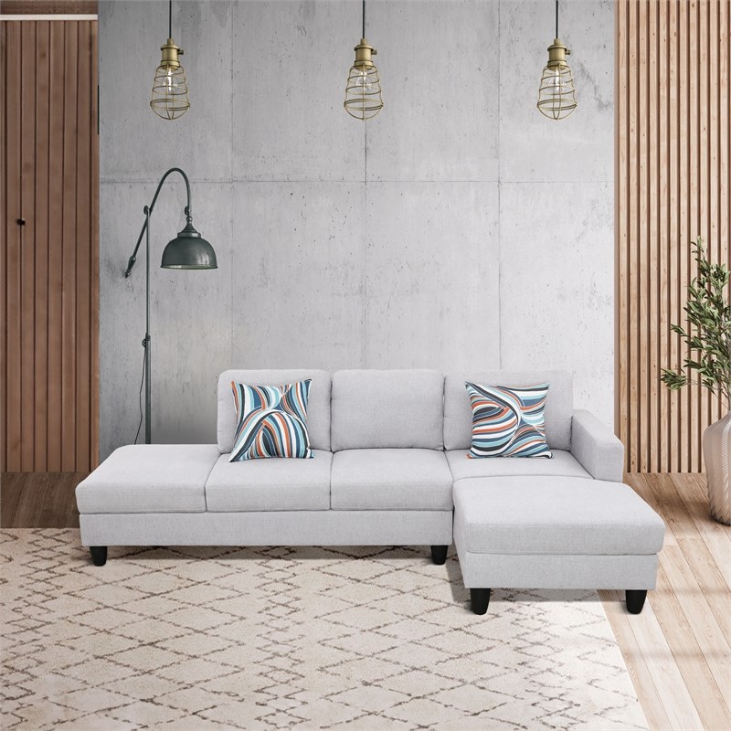 Sofa Set - L-Shaped - Gray Fabric