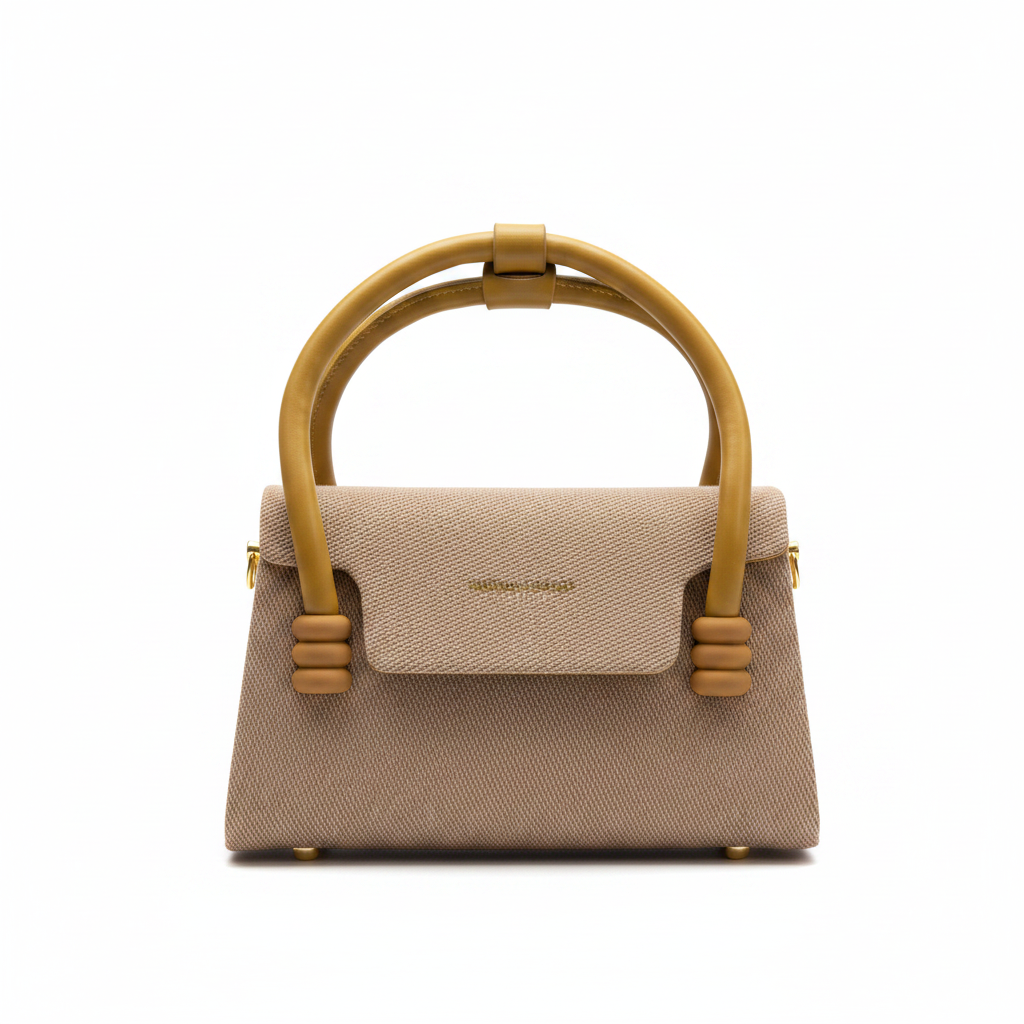 Fashion & Bags Leather Mini Top Handle Bag | Arch Handle | Beige Tweed | Gold Hardware | Women