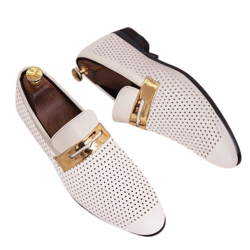 Men's Casual Oxfords Hollow Out Pu Leather Loafers Breathable Shoes Wedding Gentle White