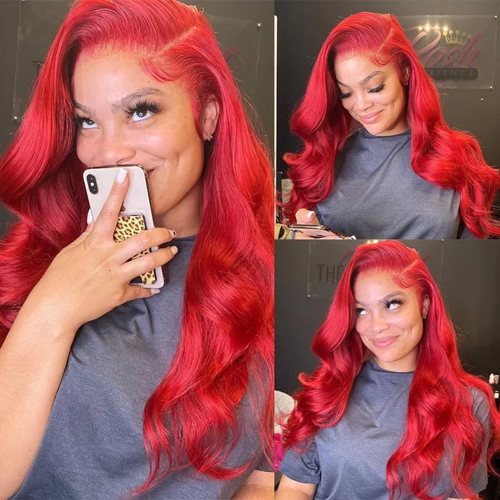 Red Brazilian Body Wave 13x6 Transparent Lace Front Virgin Human Hair Wig
