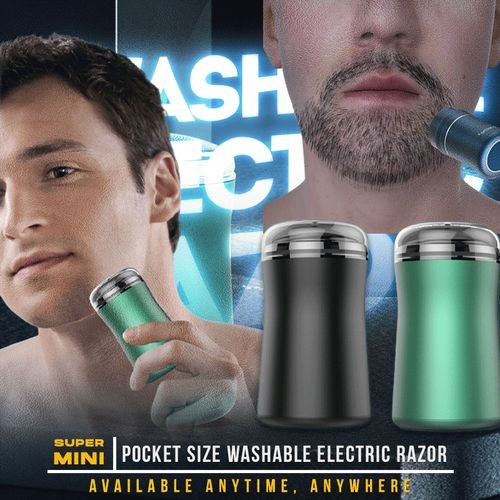 Mini Electric Shaver Pocket Size Waterproof Washable Portable 2 Head Shaving Beard-Green