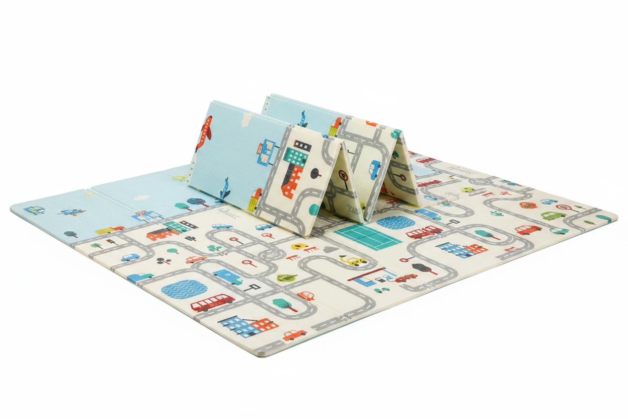 Foldable Baby Play Mat — Double-Sided City & Sky Design