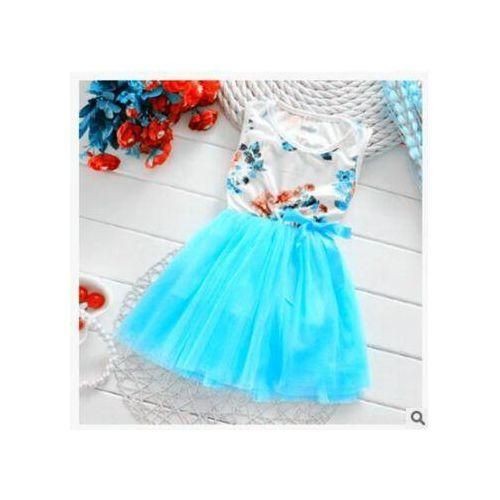 Summer Girl Floral Vest Skirt Baby Dance Dress - Light Blue