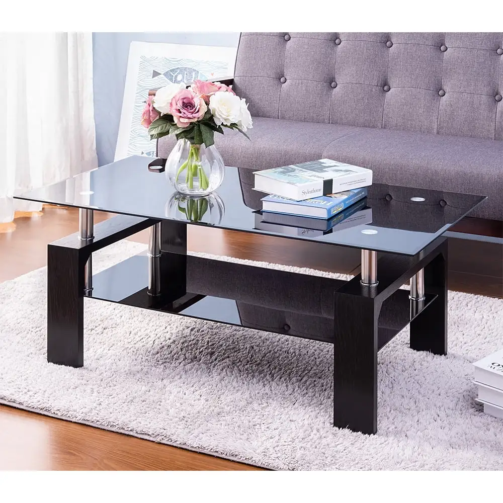 Coffee Table - Glass Top - Black