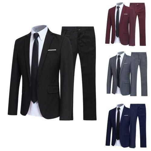 Business Forma Men Suit Set Lapel Formal Stylish Buttons Pockets Blazer 2 Piece Suit Male Slim Wedding Suit Coats Costume Homme Black