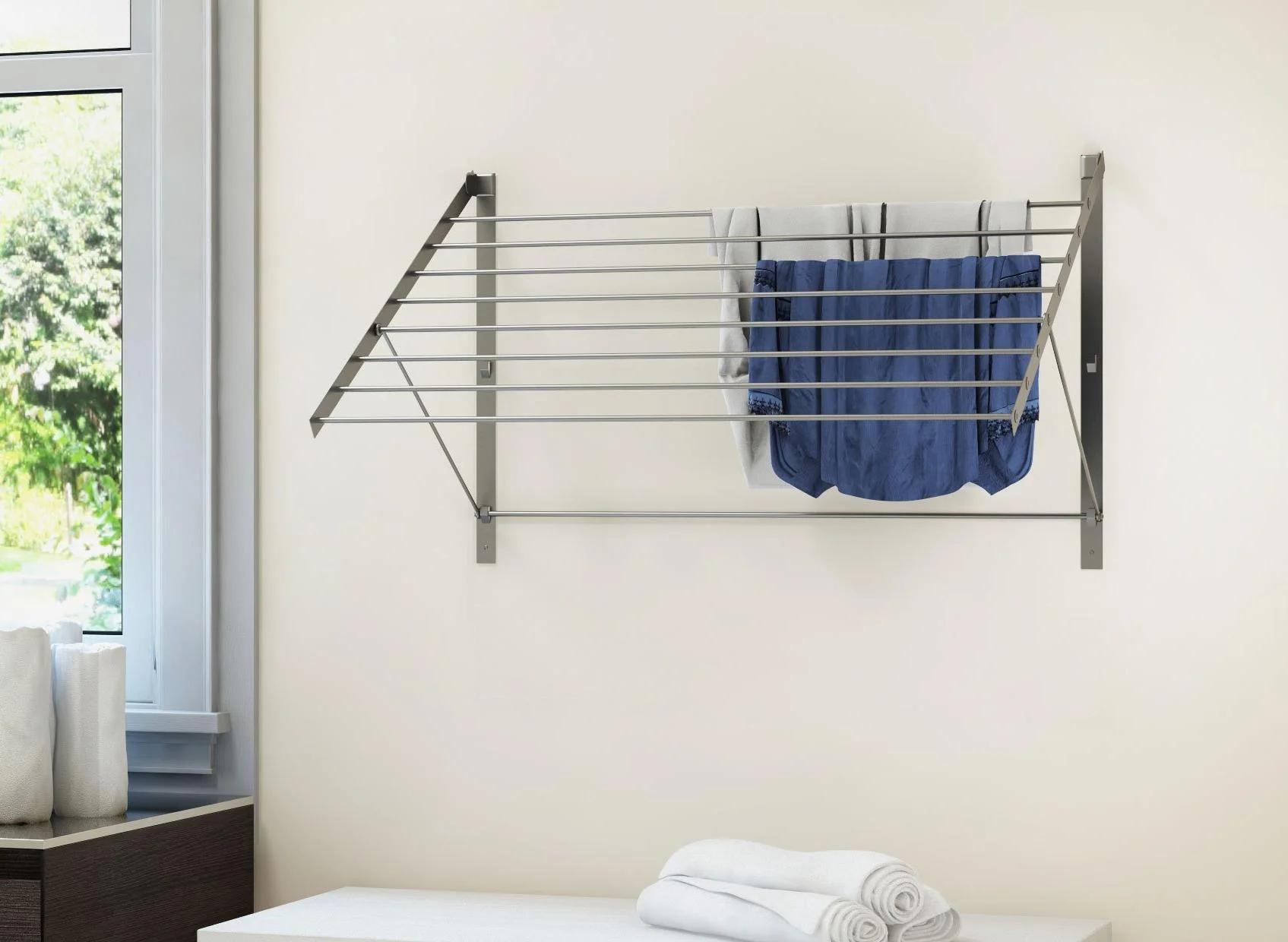 Clothes Drying Rack - Wall Mounted - Silver