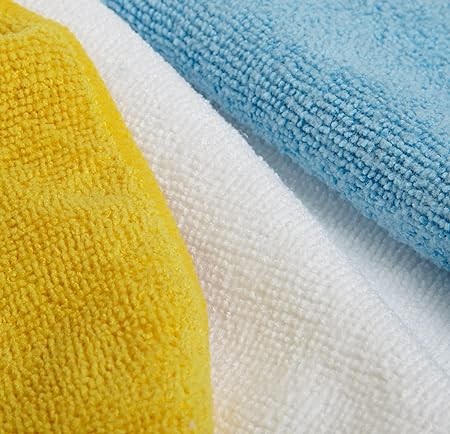 Microfiber Cleaning Cloths, Non-Abrasive, Reusable and Washable, Pack of 24, Blue/White/Yellow, 16" x 12"