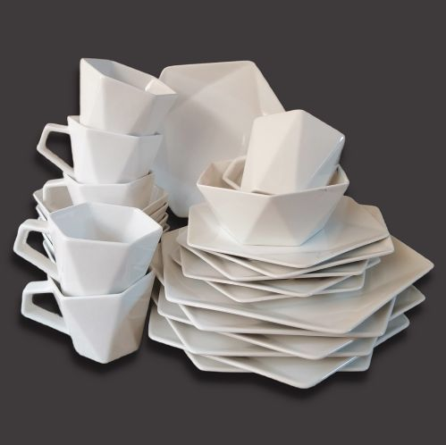 HexaDine: Elegant White 24-Piece Dining Collection