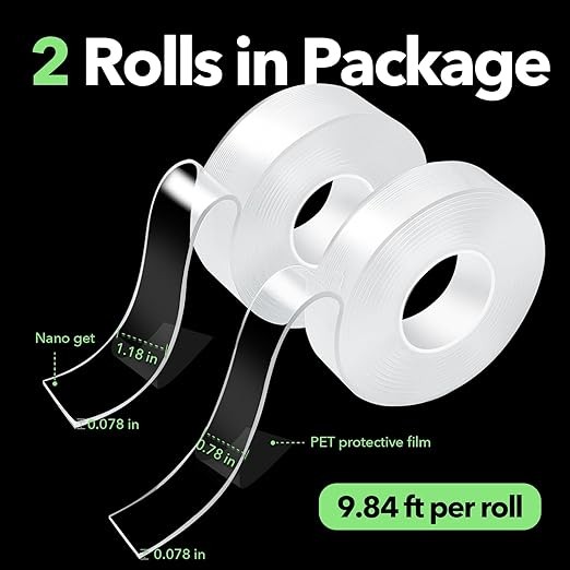 Heavy Duty Double Sided Nano Mounting Tape (2 Rolls, Total 19.68 FT)