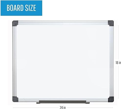 MasterVision Maya Series Double Sided Melamine Dry Erase White Board with Snap-On Marker Tray, 18" x 24", Aluminum Frame
