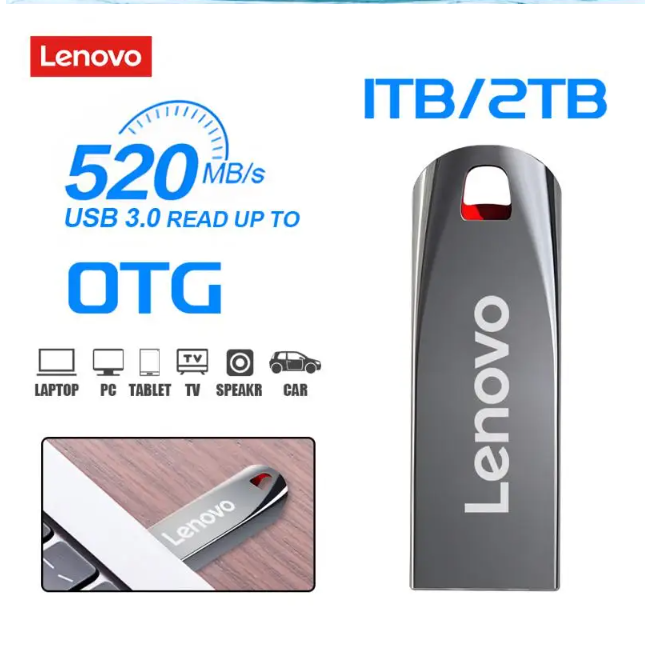 Lenovo 2TB USB Flash Drive - Mini Metal Memory Stick, Creative Business Gift, High-Capacity Silver Storage U Disk