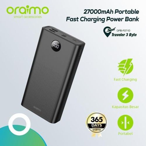 Oraimo Fast-Charging 20,000mAh Power Bank, Ultra-Slim - Smart LED Display, Multiple Device Compatibility.