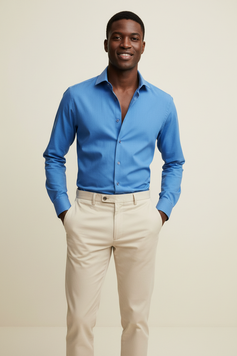 Outfit Combo – Verso Blue Shirt + Khaki Beige Pants