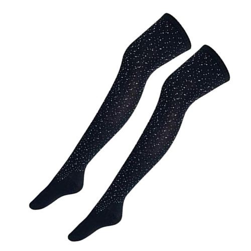 Womens Cotton Stripe Tube Over Knee Thigh High Stockings Shiny Black