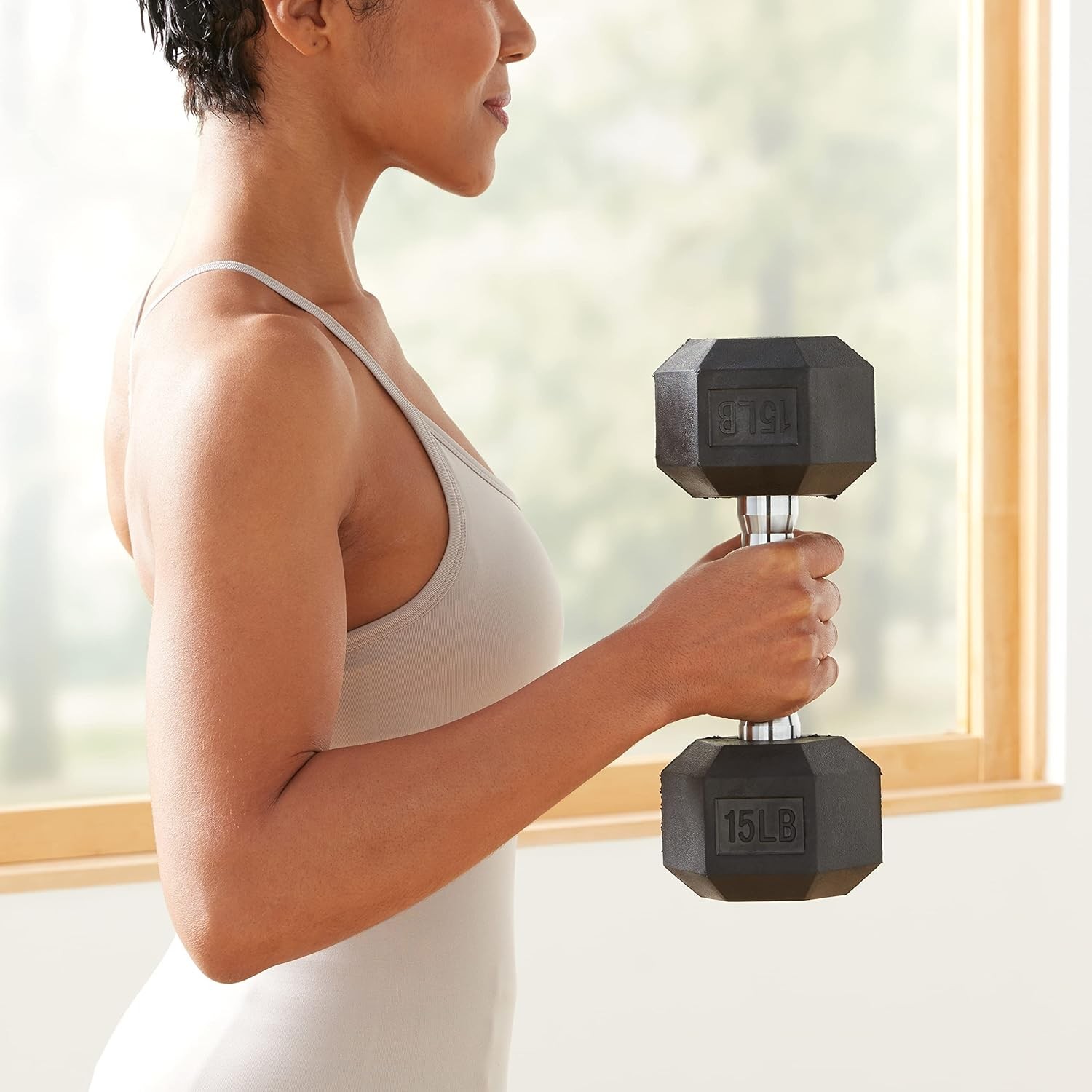 Basics Rubber Encased Exercise & Fitness Hex Dumbbell, Single, Hand Weight For Strength Training