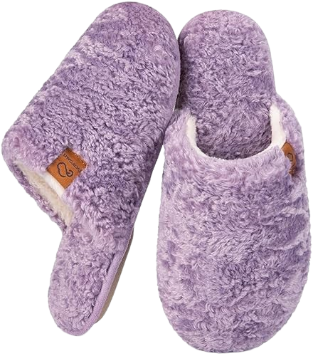 EverFoams Women's Fuzzy Wool-Like Memory Foam Slip on House Slippers Cozy Soft Indoor Outdoor Ladies Home Shoes