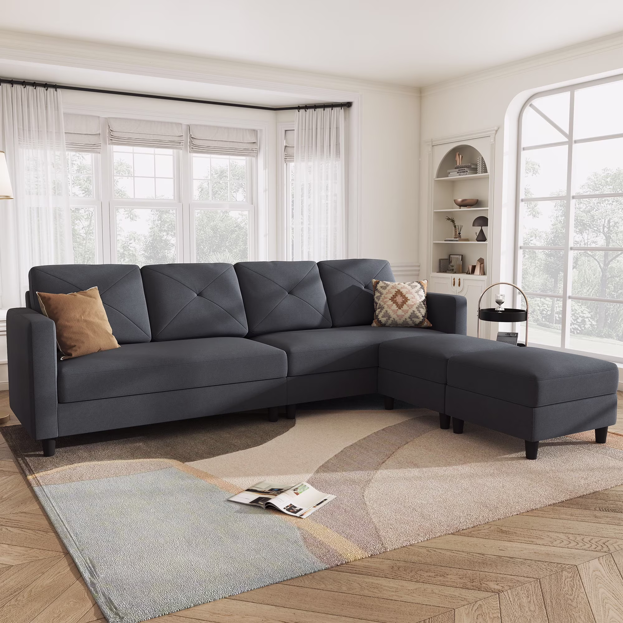 Sofa Set - L-Shaped - Gray Fabric