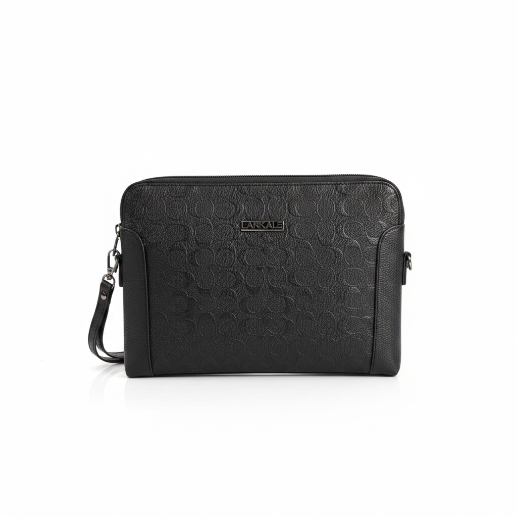 Men's Embossed Leather Clutch Wristlet Bag – Black