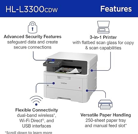 HL-L3300CDW Wireless Digital Color Multi-Function Printer with Laser Quality Output, Copy & Scan, Duplex, Mobile | Includes 4 Month Refresh Subscription Trial ¹ Amazon Dash Replenishment Ready