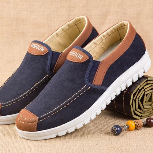 Mens Slipon Shoes Loafers Canvas Casual Sneaker- Blue&White
