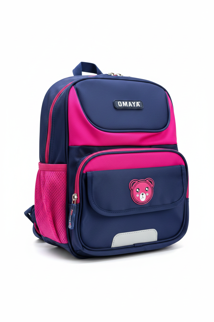 Omaya Kids School Backpack - Navy Blue & Pink (Early Bird Lightweight)