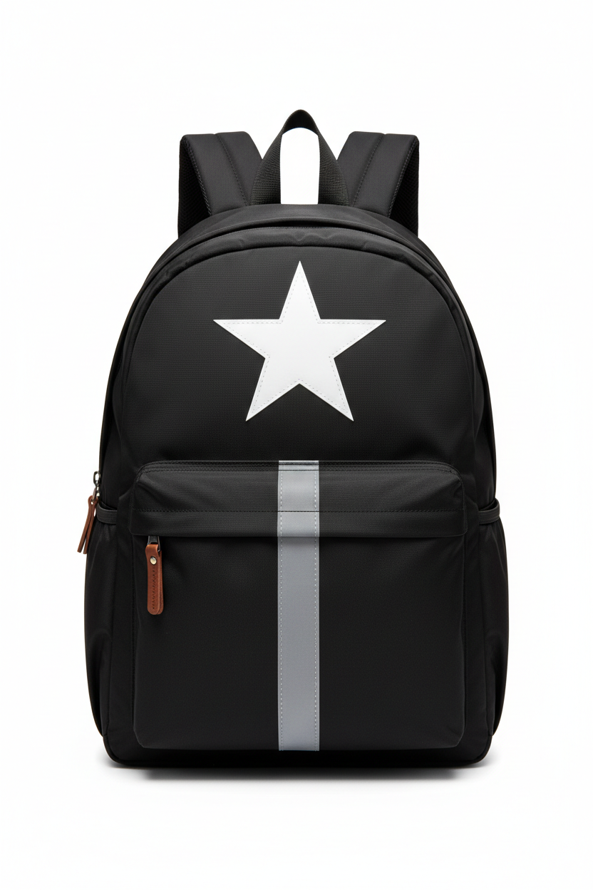 Star & Stripe Black Backpack - Reflective Design (School & Travel)