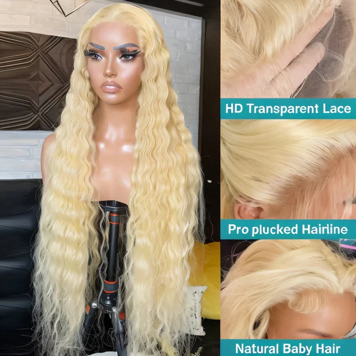 Blonde Brazilian Deep Wave 13x6 Transparent Lace Front Virgin Human Hair Wig