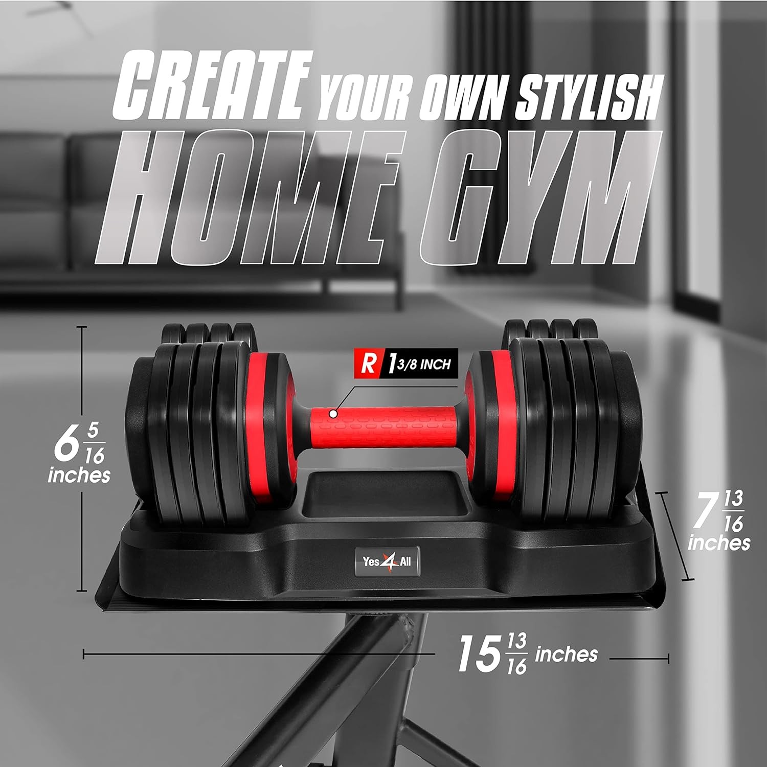 Yes4All Adjustable Dumbbells, 25/55 lbs - Single/Pair