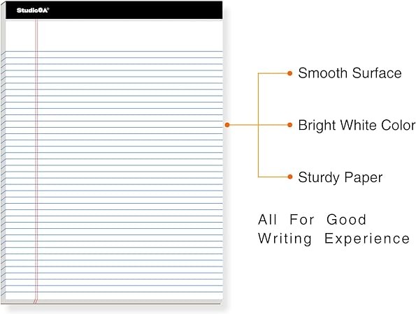 Legal Pad, WHITE (6pk 8.5 x 11 NARROW RULED) 50 Sheets of 56gsm Paper per Notepad, Micro Perforated Writing Pad, Notebook Paper for School, College, Office, Business