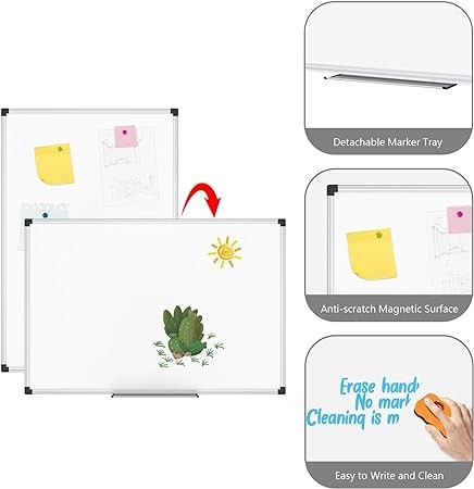 XBoard Large Magnetic Dry Erase Whiteboard 48 x 36 Inch, 4' x 3' Big Premium White Board for Wall with Marker Tray | Silver Aluminum Frame Presentation Board for Home Office Classroom