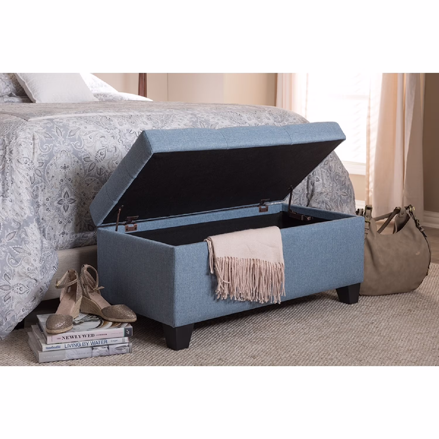 Storage Ottoman - Fabric - Blue