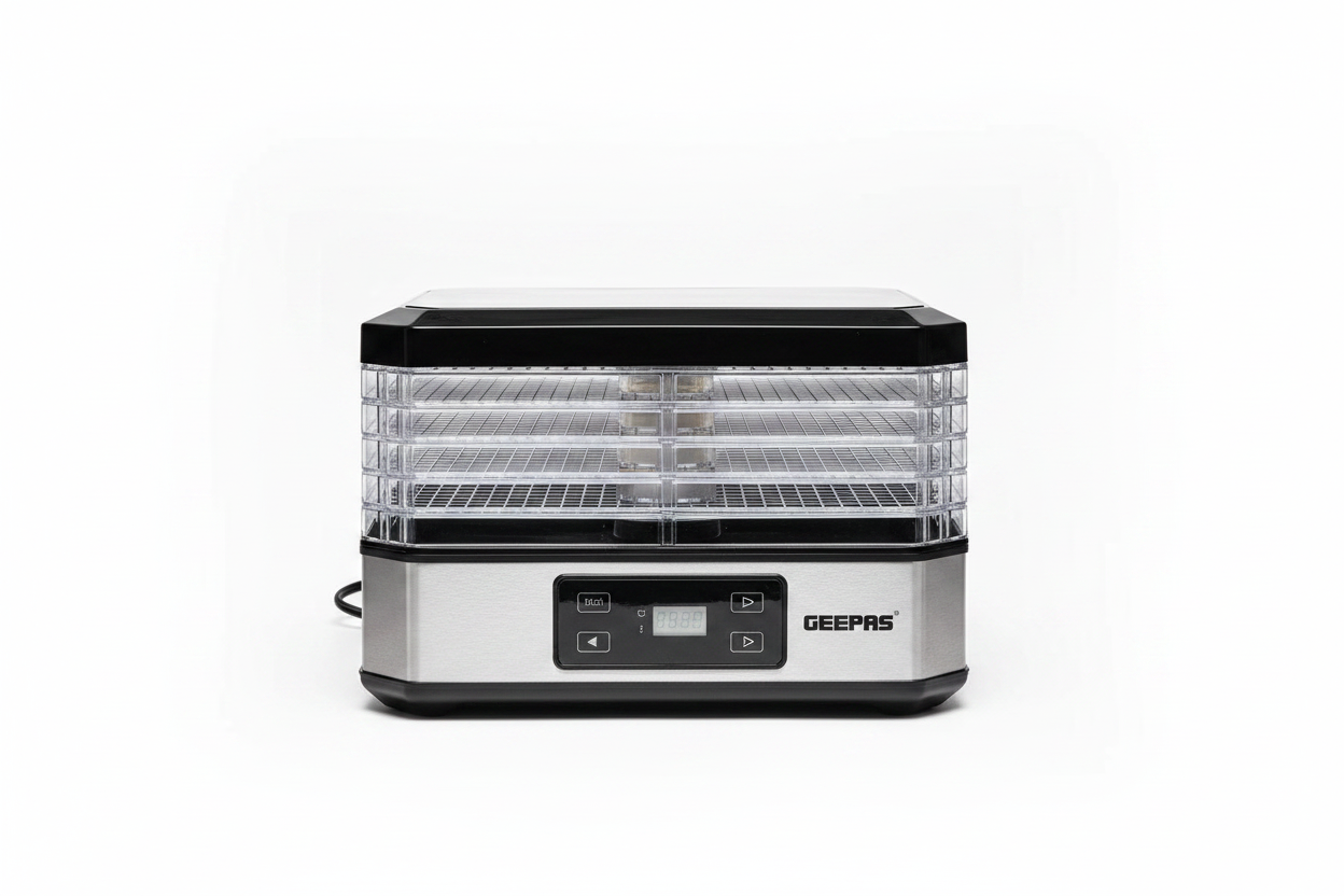 Geepas Digital Food Dehydrator GFD63013N – 500W | 5 Dry Layers | 48Hr Timer | 40°C-70°C | 2 Years Warranty